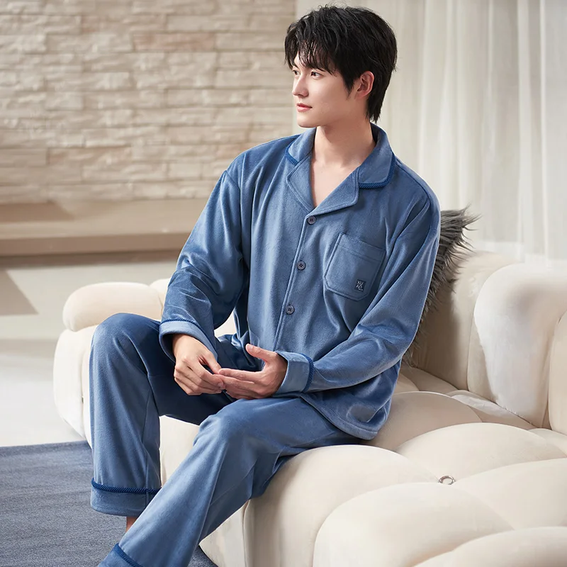 Herren Pyjama Herbst Winter Langarm Nachtwäsche Insel Fleece Cardigan Pyjama Herren Lounge Pyjama setzt große Meter M-XXXL Pyjamas