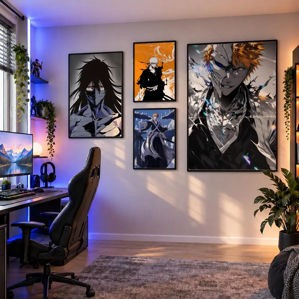 Anime Bleach Ichigo Kurosaki Bankai Poster Wall Art PP Waterproof HD Self Adhesive Modern Home Decor Living Room Apartment Gift
