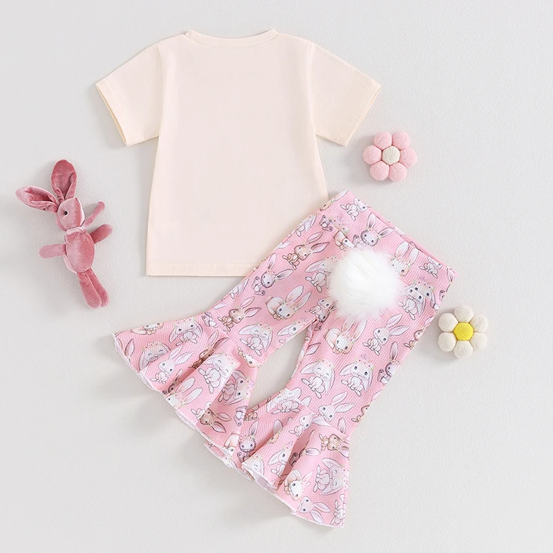 Toddler Boy Easter Outfits Letter Print Short Sleeve Shirt and Bunny Print Elastic Waist Shorts Summer 2 Piece Set for Kids