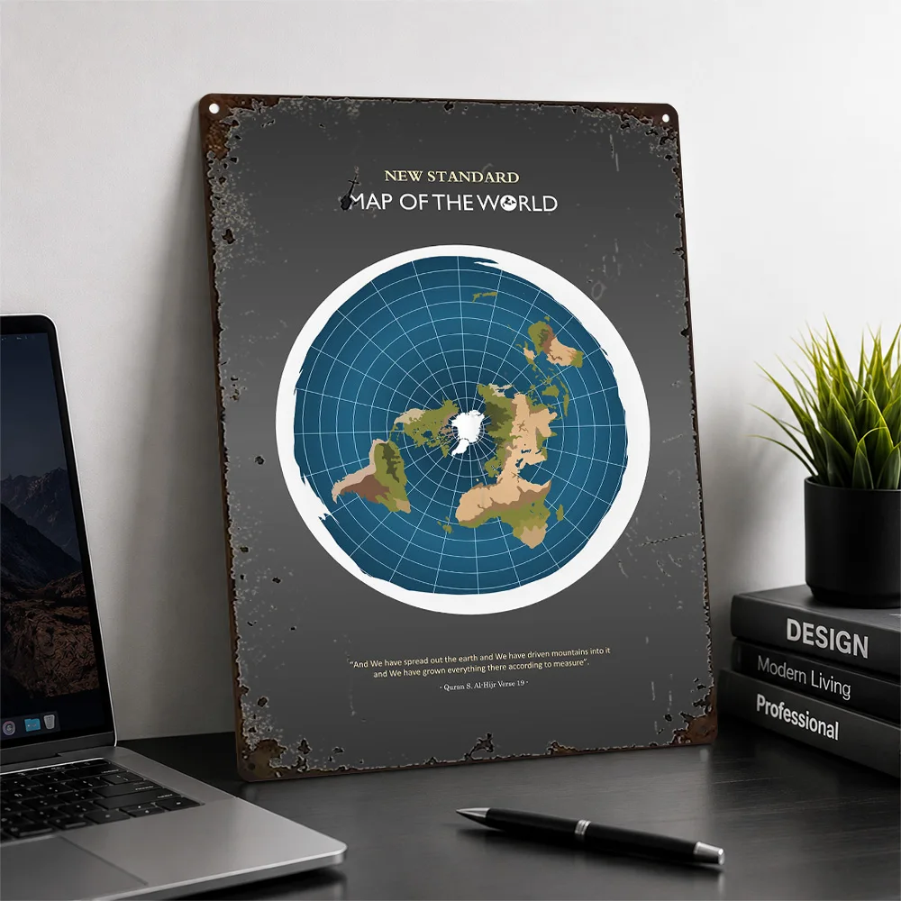 Circular World Map Gray Ground Aluminum Poster Graphic Wall Art For Home Office Customized Metal Sign Geography Fan Gift Idea