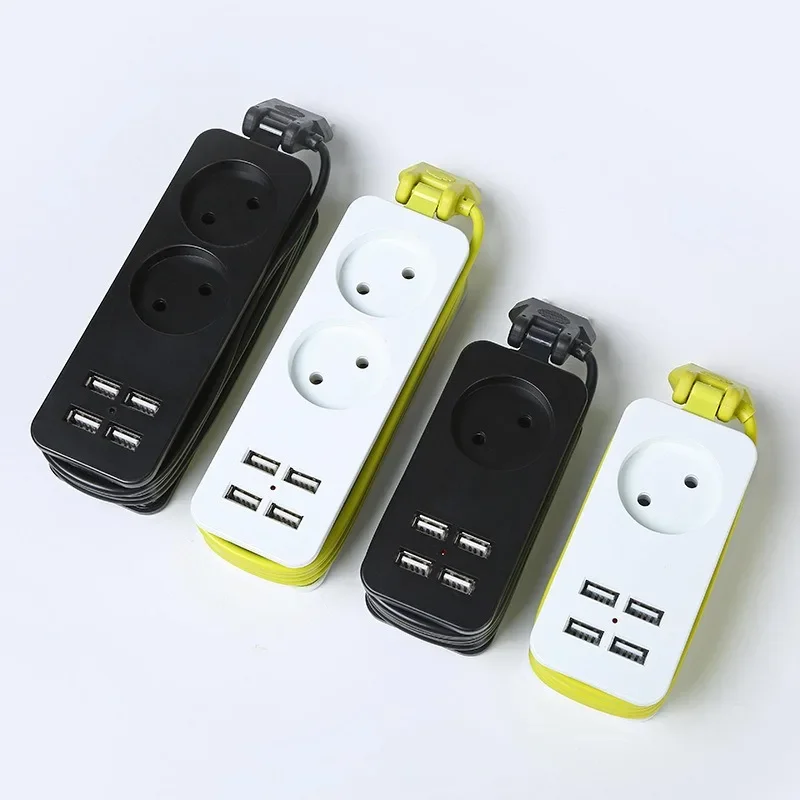 New EU German 2 round Power Strip Socket Headband with 4 USB Portable Mobile Phone Charger 2A Travel Drag Board