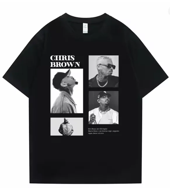 Camiseta con estampado del cantante pop Chris Brown, camiseta holgada a la moda de Hip Hop para hombre, camiseta informal de algodón para hombre vlone