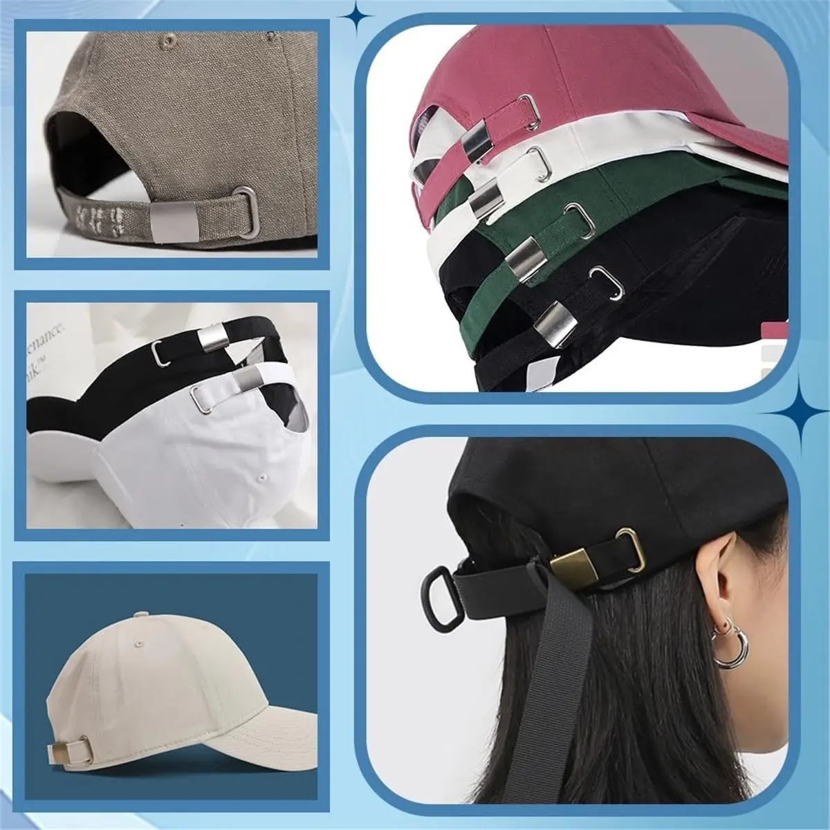 40 conjunto de 5 cores de aço inoxidável tampa fivela ajuste chapéu clipe fechos fivela para chapéus mochila saco cintas reparação