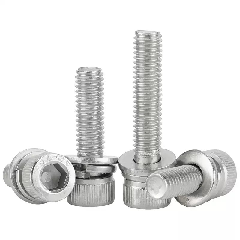 304 Stainless Steel Hexagon Hex Socket Head Knurled Cap Head Screw M2-M12 With Flat Washer Spring Gasket Assemble Bolts image 3