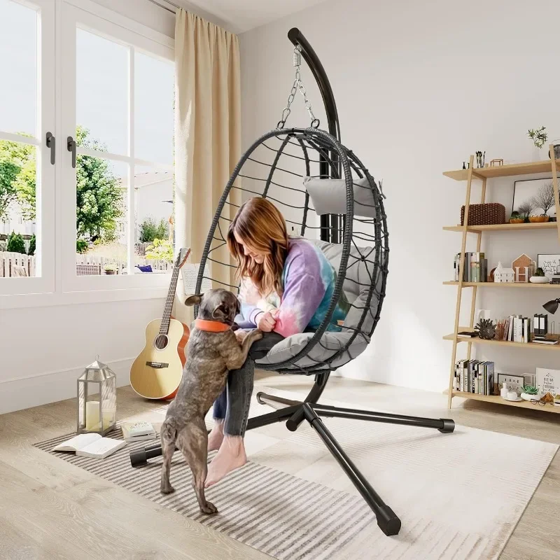 YITAHOME Hanging Egg Swing Chair Outdoor Wicker Hammock Chairs Indoor with Steel Stand UV Resistant Cushion 350lbs for Patio,