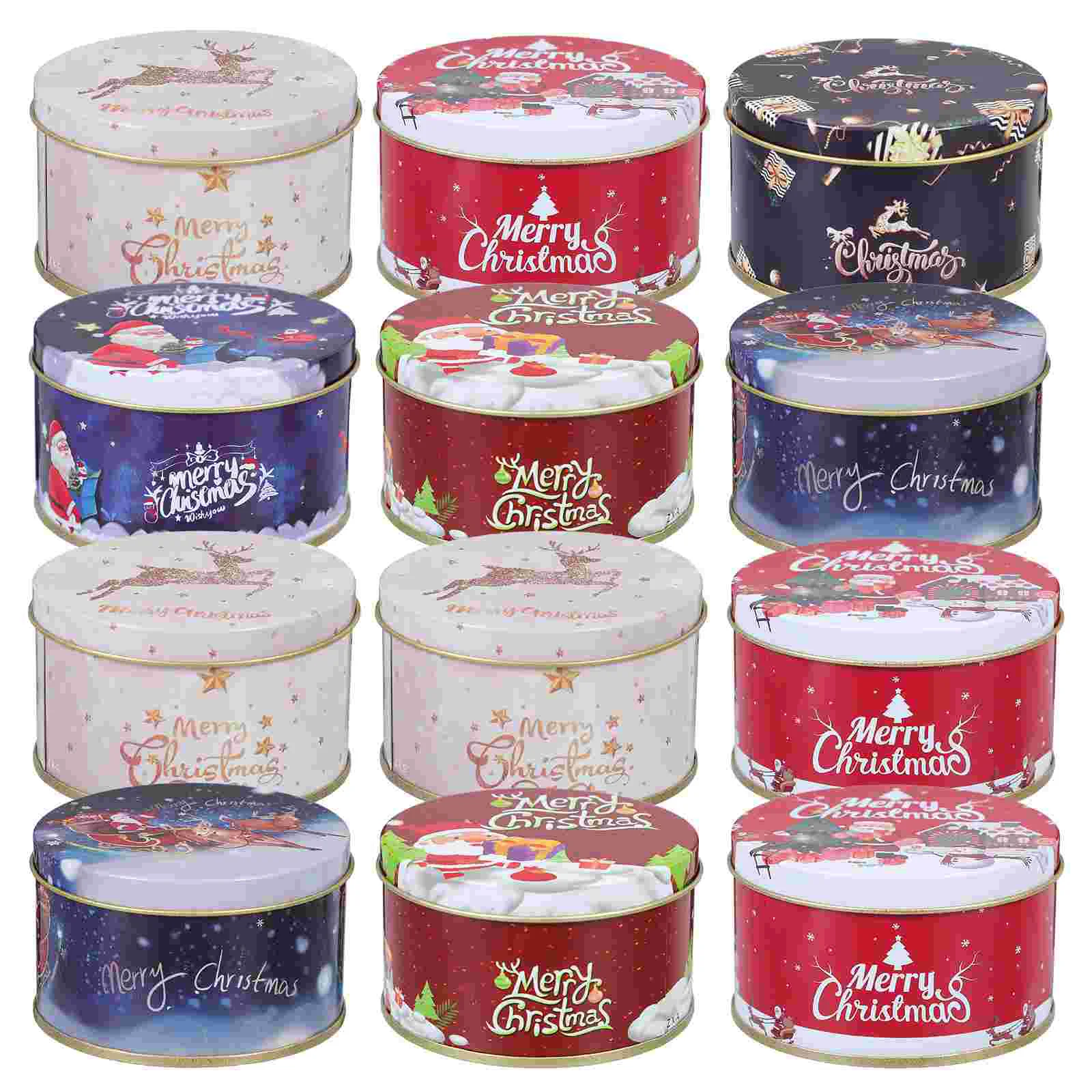 

12 Pcs Christmas Candy Pickle Gifts Xmas Packing Biscuit Tin Suite Chocolate Containers