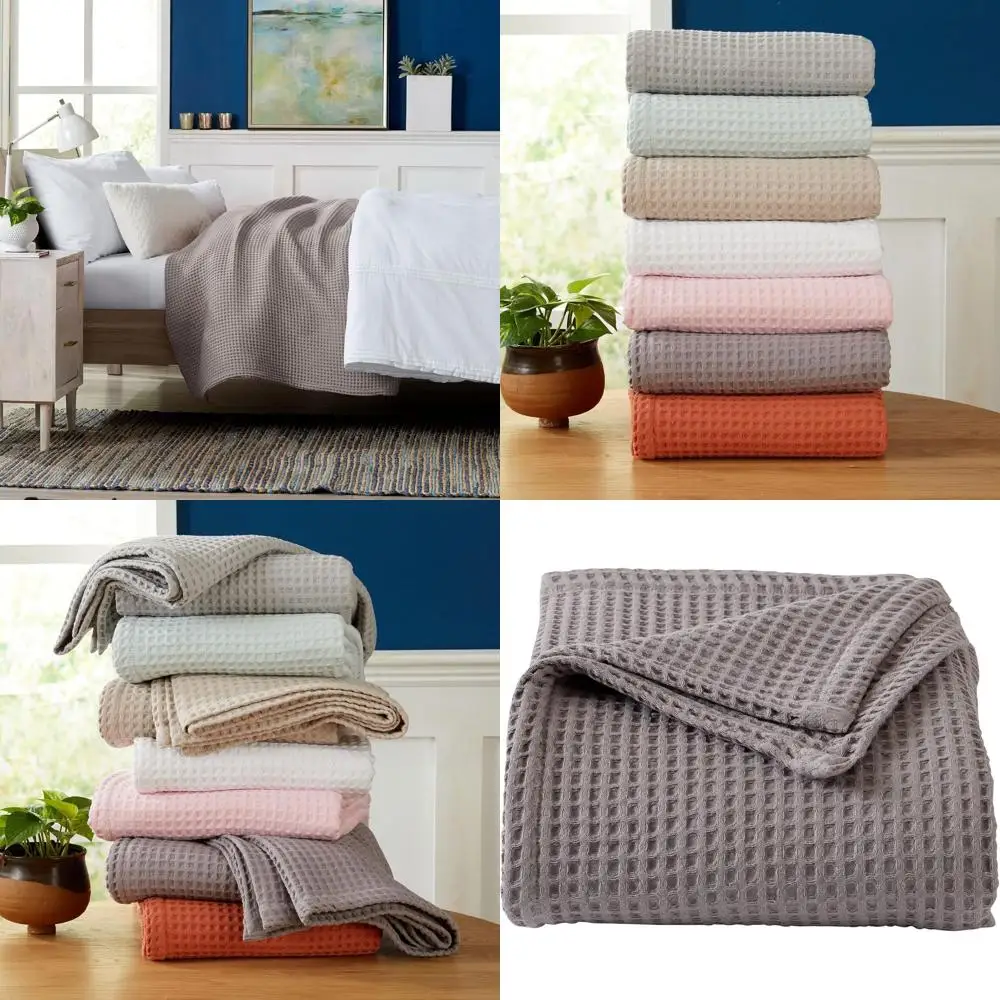 

Cotton Waffle Weave Blanket - Soft, Breathable, Lightweight for All Seasons | Ideal for Layering (Full/Queen, Charcoal)