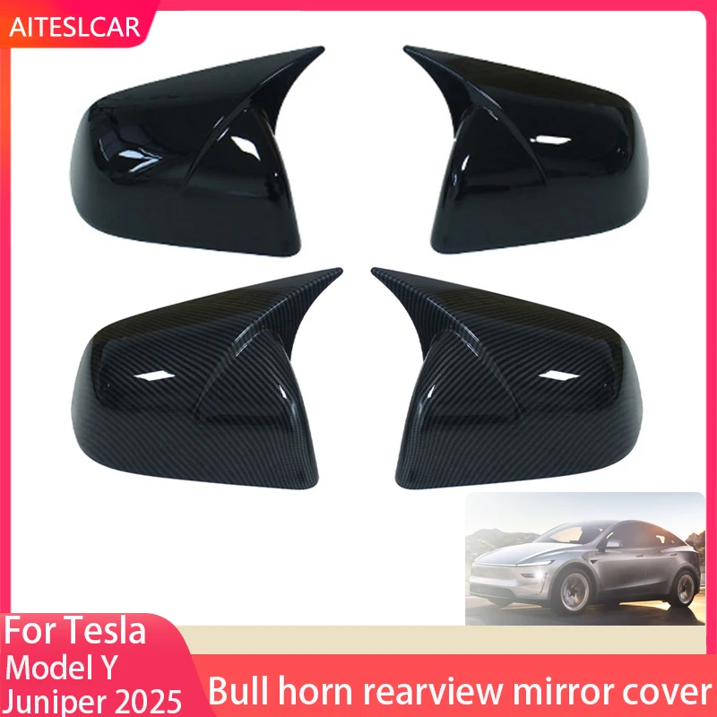 

For Tesla Model Y Juniper 2025 ABS Rear View Door Wing Side Mirror Cover Caps Shell Case Bull horn rearview mirror cover Exteri