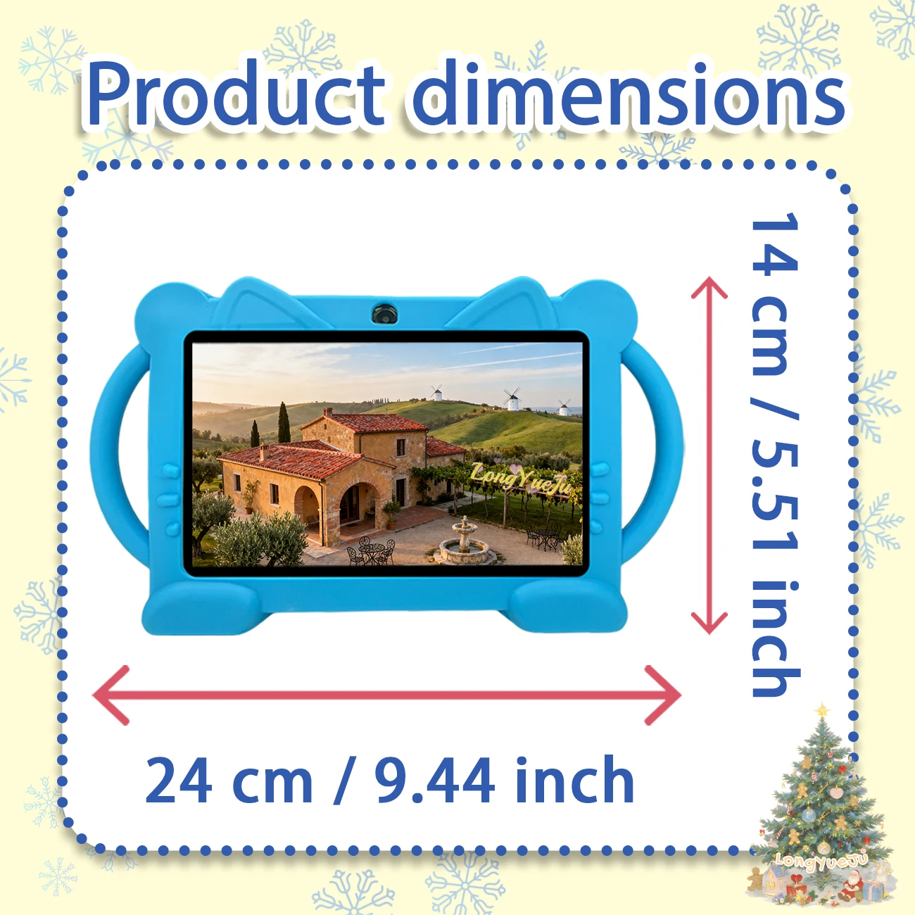 Tablet Android educacional de 7 polegadas, 2 GB + 32 GB, câmeras duplas, tela HD, software iWAWA, controle parental, capa de silicone, azul/rosa