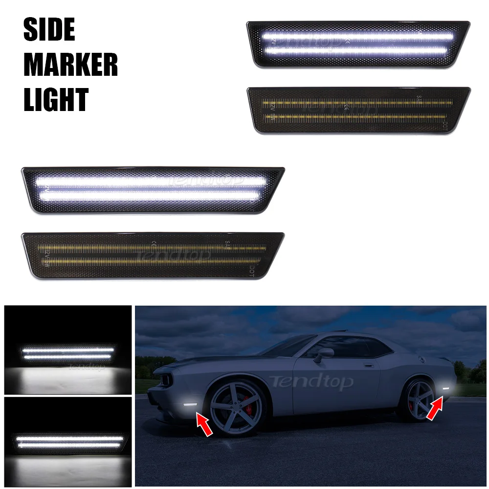 Car White Turn Signal Fender Light Front /Rear Side Marker Full LED Light For Dodge Challenger 2008-2014