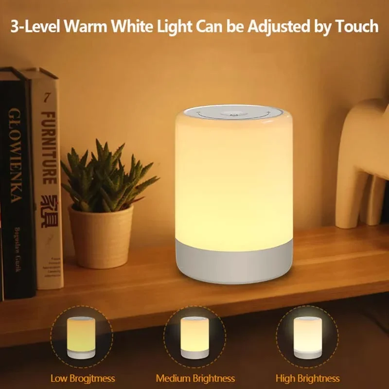 

Portable LED Night Light for Children USB Rechargeable Touch Sensor Dimmable Bedside Lamp Ambient Light Brightness Adjustable