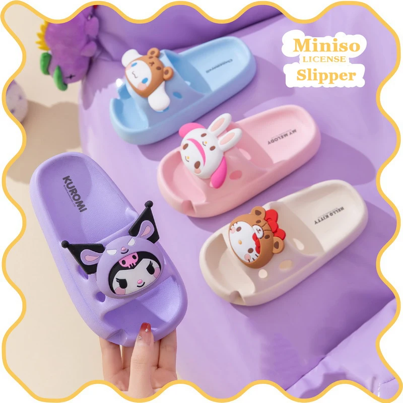 Miniso Hello Kitty Kuromi Cinnamoroll Parent-Child Cartoon Beach Slippers Mother-Girl Indoor Sandal Girls Outdoor Shoe Bath Gift