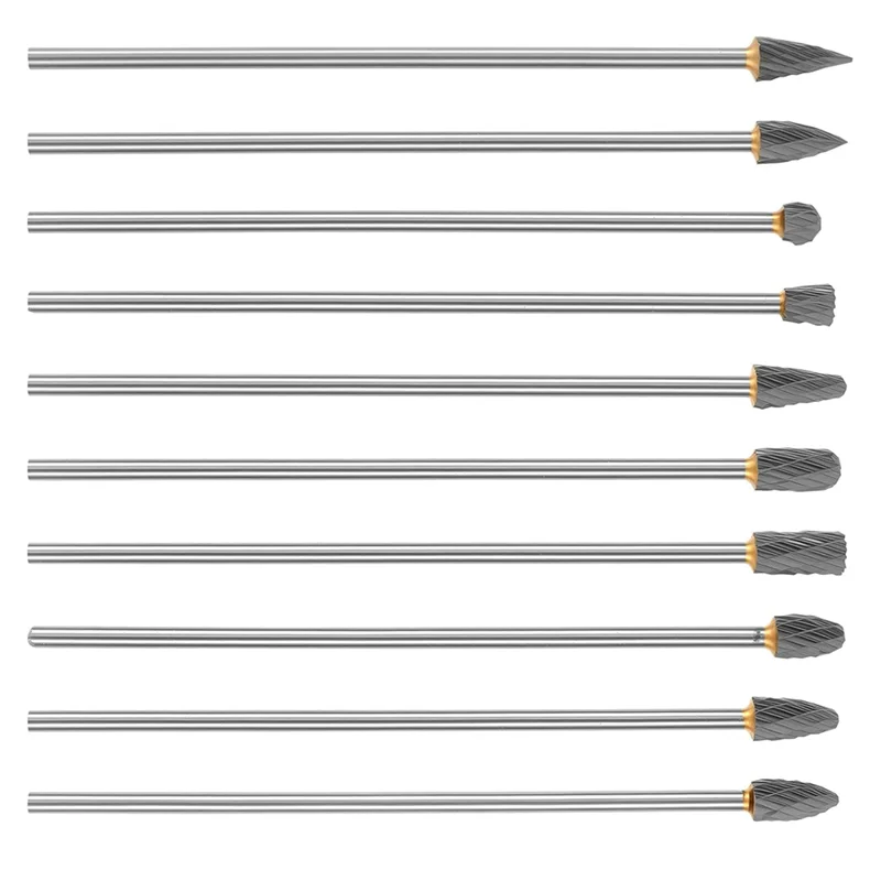 ABKY-10Pcs ยาวคาร์ไบด์ Burr ชุด 1/8 "Shank, การขัดถูสองด้านตัดแฟ้มโรตารี่ Rasp สิ่งที่แนบมาสําหรับไม้โลหะ