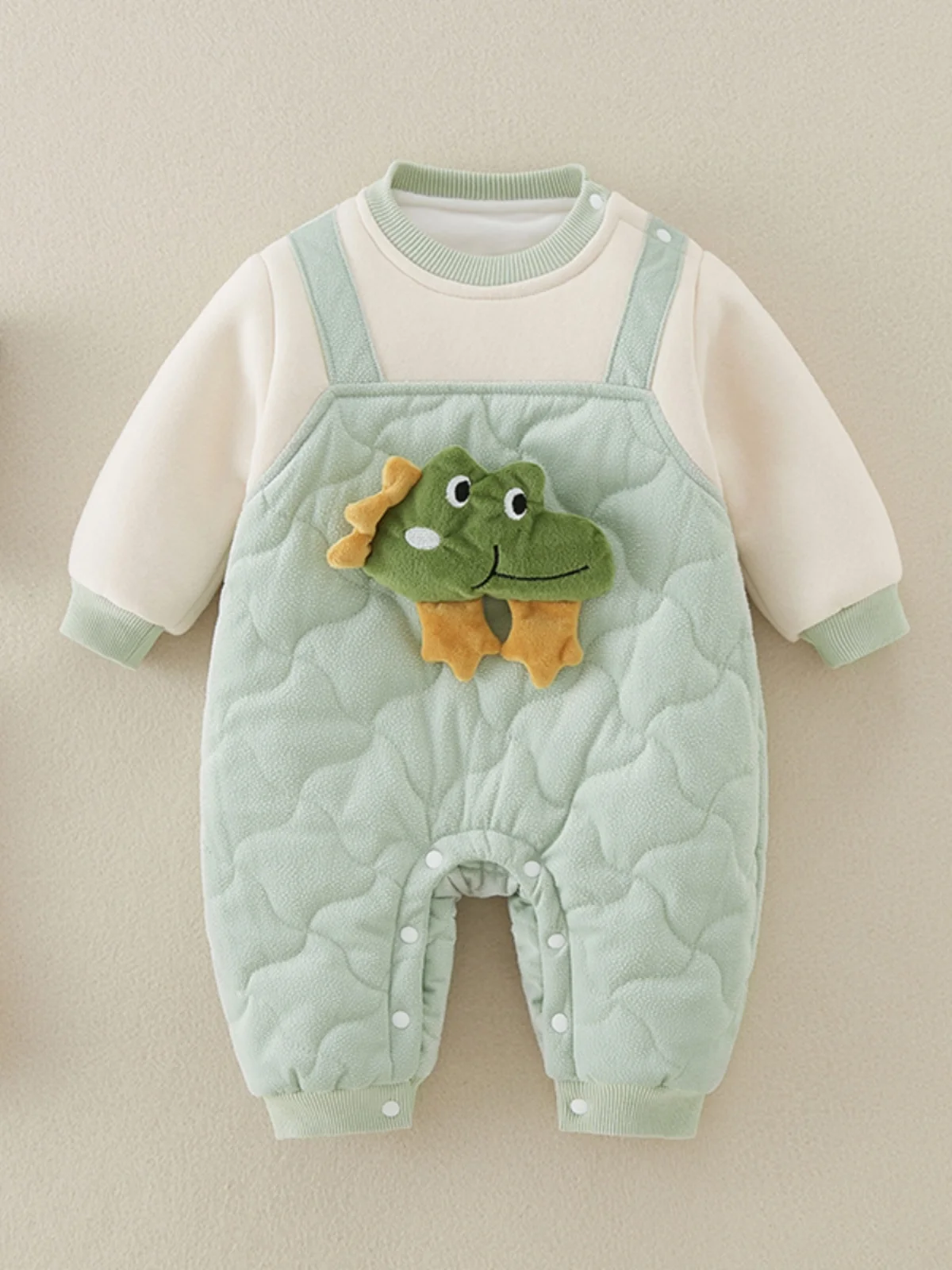 Newborn Baby Clothes Autumn Winter Thin Cotton Fce Lined Overalls Adorable Cartoon Print Toddler Bib Warm Cling Suit