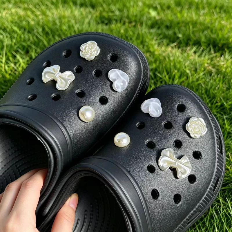 Whole Set Hot Sale DIY Hole Shoes Charms for Pearl Bow Love Handmade Charms Designer Quality Garden Shoe Decoration Girl Gift