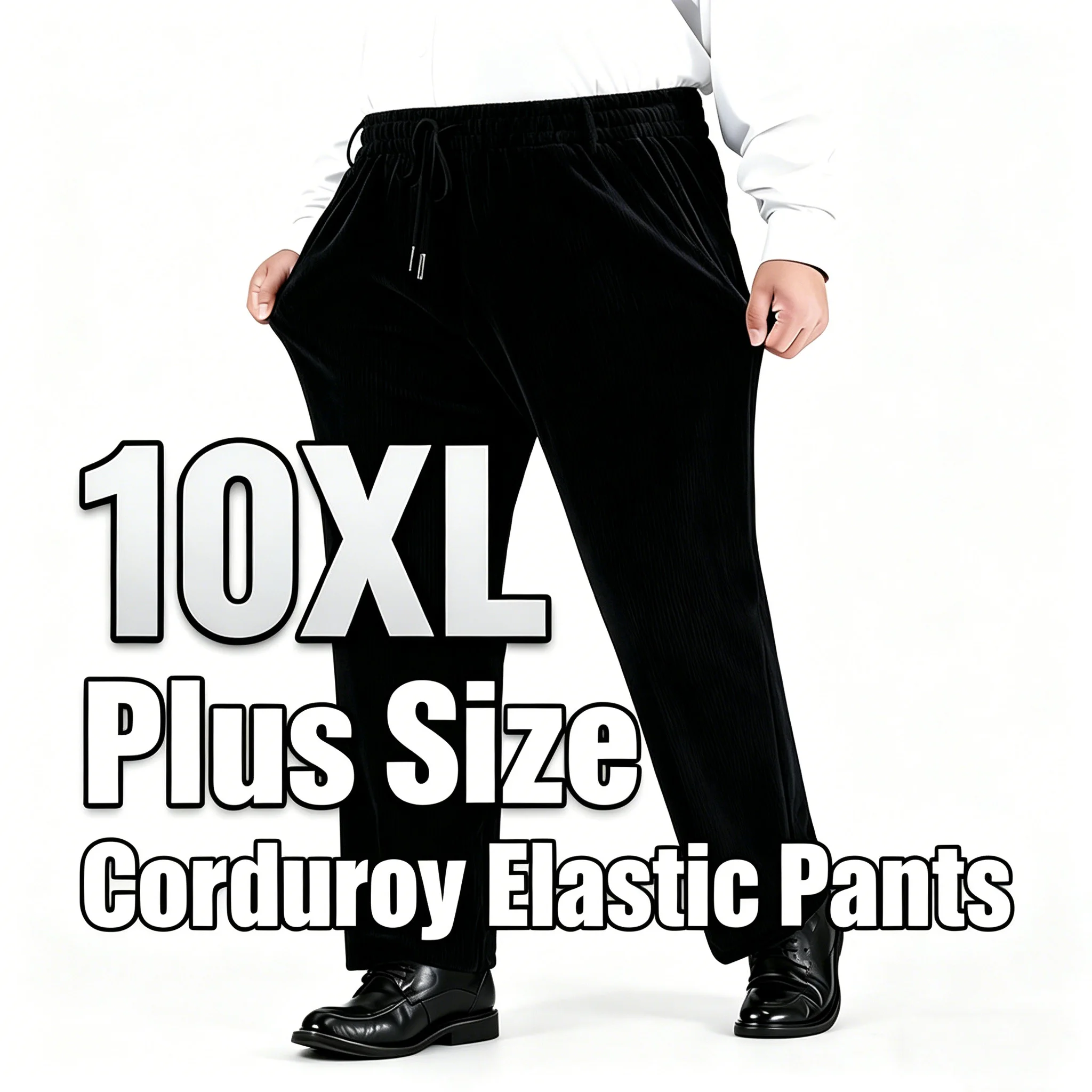 10XL Plus Size Men's Corduroy Pants Elastic Waist Drawstring Casual Trousers Anti Wrinkle Non Ironing Loose Straight Leg Pants