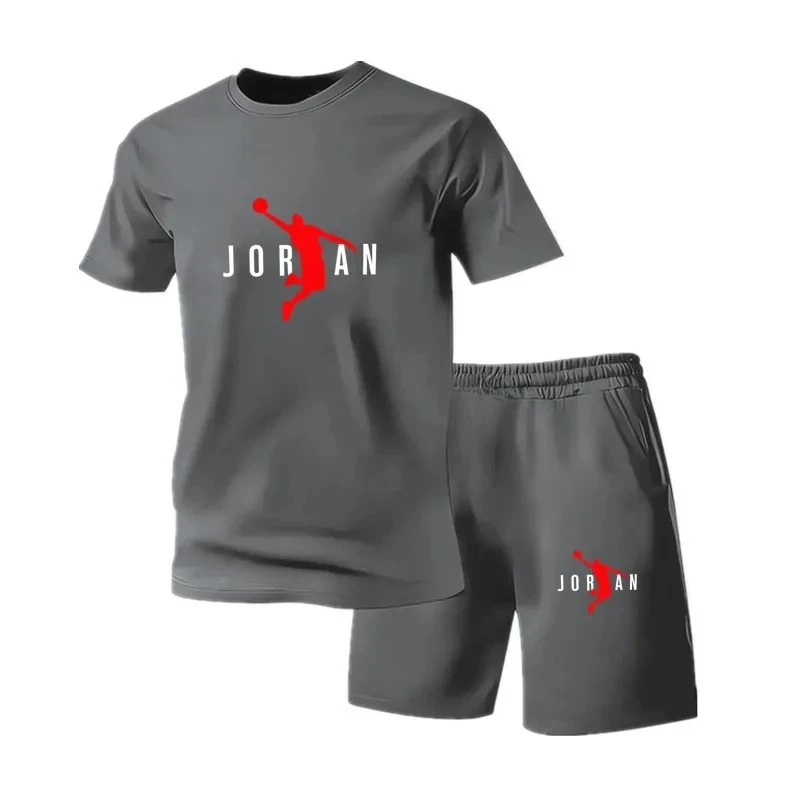 

Summer 2026 fashion trend personalized printed casual sports two-piece set for young men's short sleeved T-shirt+shorts set