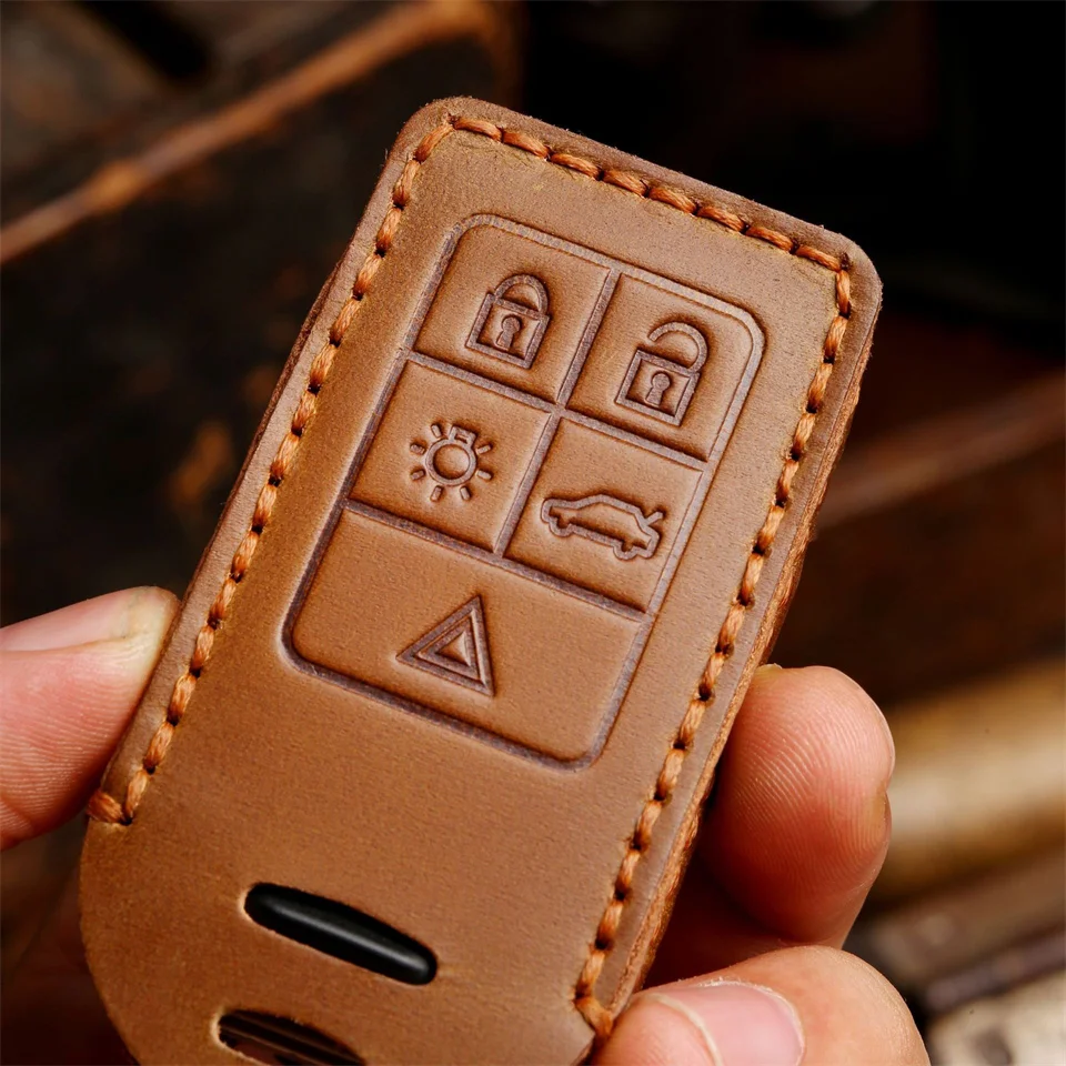 Leather Car Key Remote Cover Full Case For Volvo S60 S80 V60 XC60 XC70 S60L V40 XC90 Auto Keychain Protection Accessories Ring