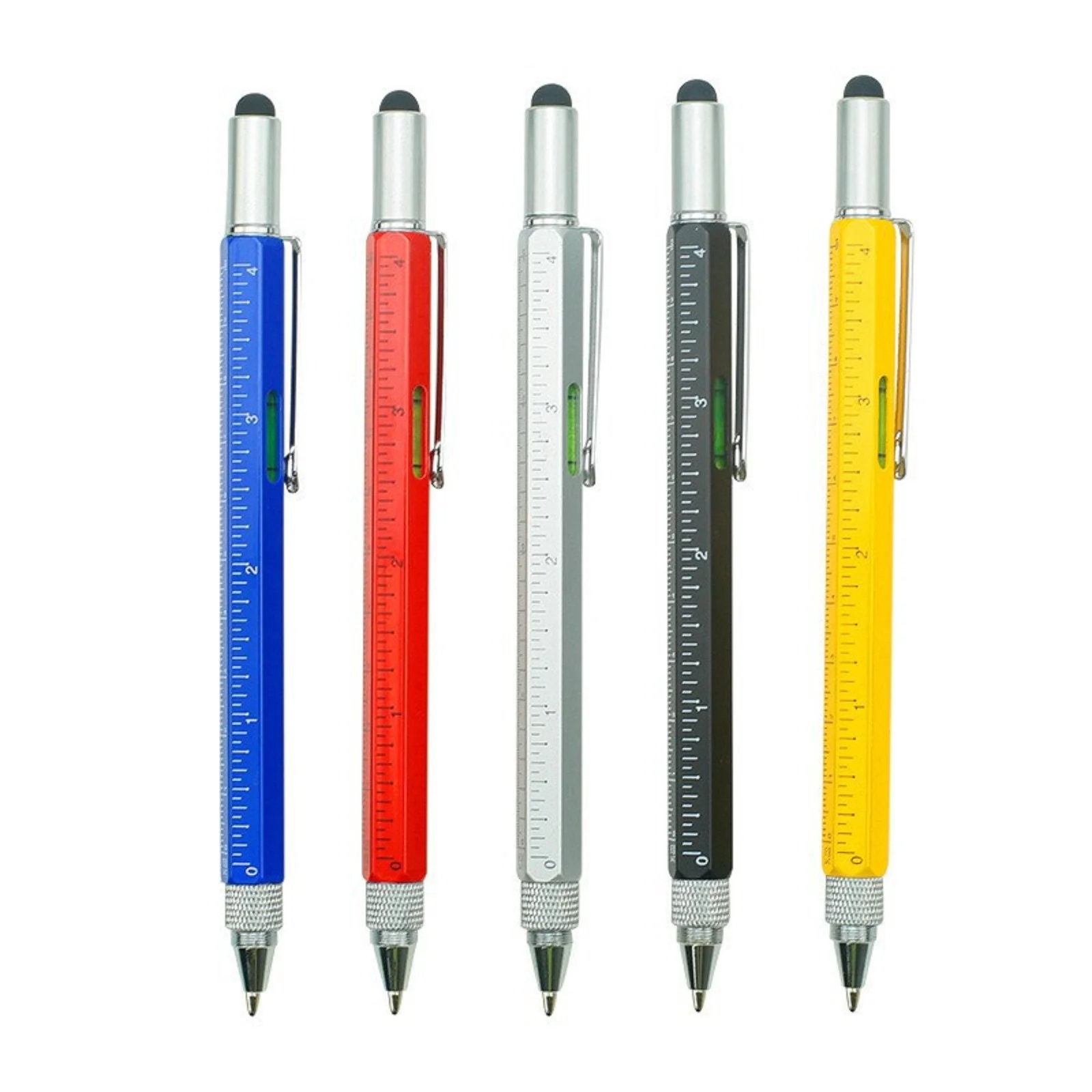 6 In 1 Multifunctional Tool Pen Carpenter Construction Tools Bubble Level Cm/inch Ruler Flat / Cross Screwdriver