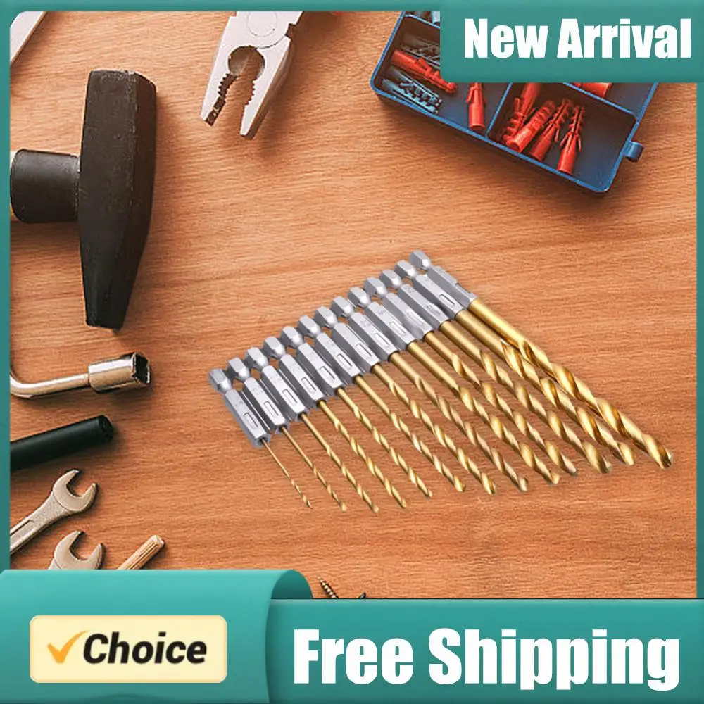 

13 PCS 1/4inch Hex Drill Bit Set Titanium Coated HSS Twist Impact Drill Bit Set Hex Shank Drilling Tools for Metal Plastic Wood