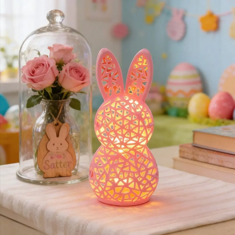 3D Printed Rabbit Lamp Festive Atmosphere Hollow Design 3D Printed LED Table Decoration Easter Ornament Set Nursery Room
