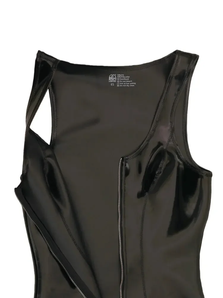 Image of Sexy Frauen Ein Stück Tanga High Cut Body Sexy Weste Tank Tops Mode Latex Glänzende Gestaltung Bühne Strumpfhosen Elastische Maid Trikot