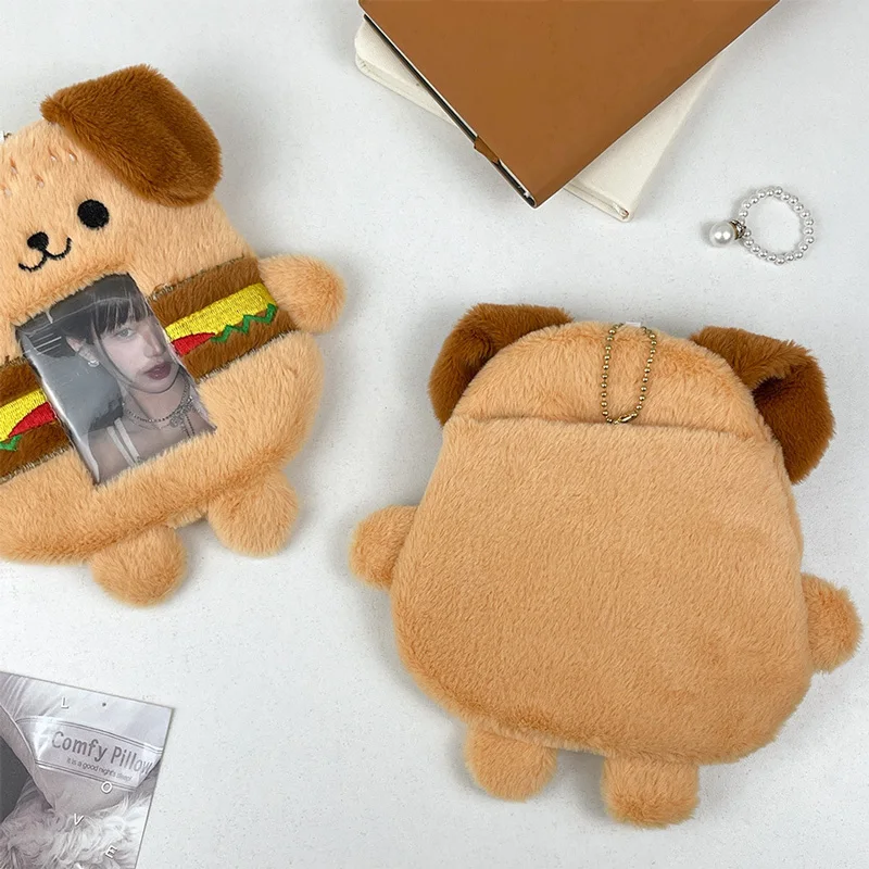 Cute Burger Dog Plush Card Sleeve Collection Photo Storage Campus Photo ID Bus Card CollectionDisplay Decoration Pendant  ﻿