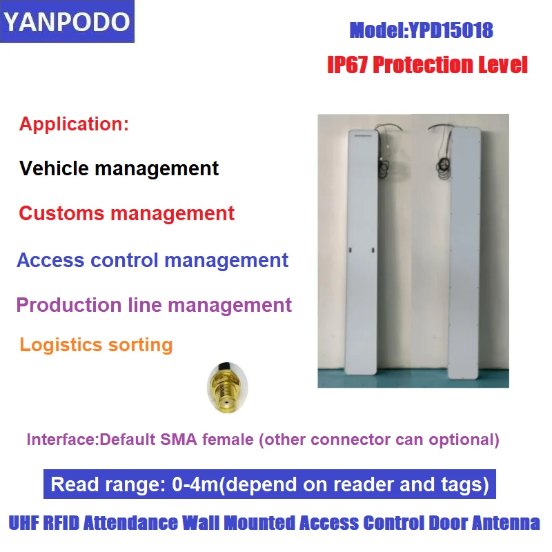 Yanpodo UHF RFID Supply Wall-mount Channel Door Antenna 4m RFID Access Control System reader for Personal Attendance control