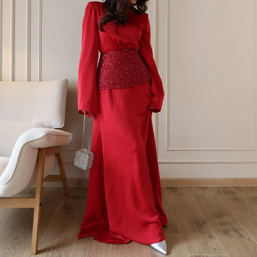 فساتين سهرة مخصصة على شكل حرف A بطول الأرض ورقبة على شكل حرف V وأكمام طويلة فستان حفلات أنيق مطرز بسيط ثنيات كاجوال للحفلات