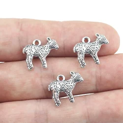 15pcs/lot 16*14mm Little Lamb Charm Alloy Antique Silver Color Sheep Goat Charms Necklace Pendant  DIY Handmade Jewelry Making