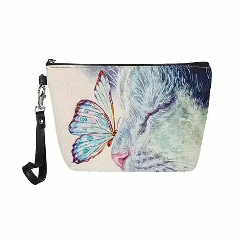 GCB02-Sac à cosmétiques en cuir PU pour femme, motif papillon, chat, pray ses, trousses de maquillage de voyage, degré d'eau, petite pochette en poudre