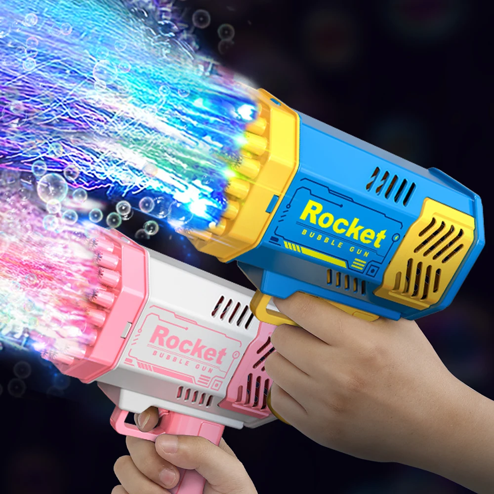 Astronauta das crianças muitos buracos lançador de foguetes portátil elétrico automático bolha arma led luz para meninos e meninas ﻿