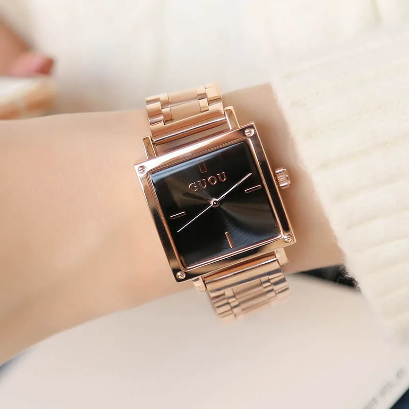 Guou Fashion Women Square Bracelet Wristwatch Ladies Luxury Stainless Steel Quartz Watch Woman Waterproof Clock Relojes Mujer