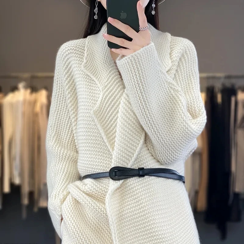 Women\'s Long Cardigan Sweater Autumn Winter New Thick Korean Loose Knit Sweater Coat Lazy Wind Female Knit Cardigans Jacket Y793