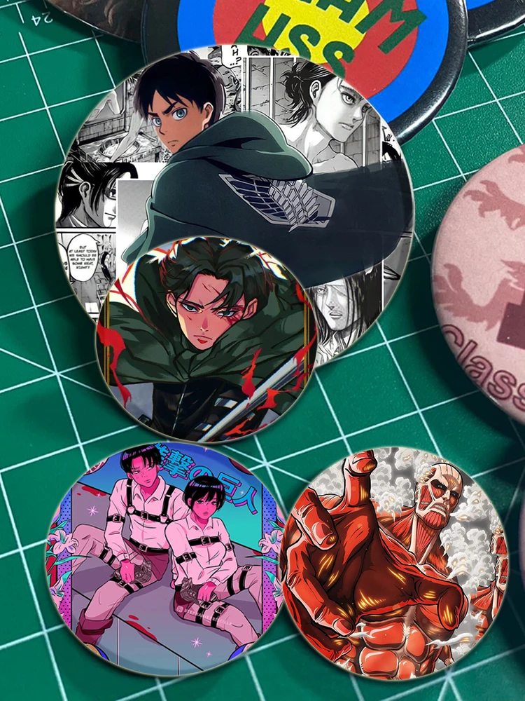 32/44/58mm Attack on Titan Badge Handmade Cartoon Brooches Eren Levi Armin Arlert Erwin Lapel Pin Backpack Hat Bag Decoration