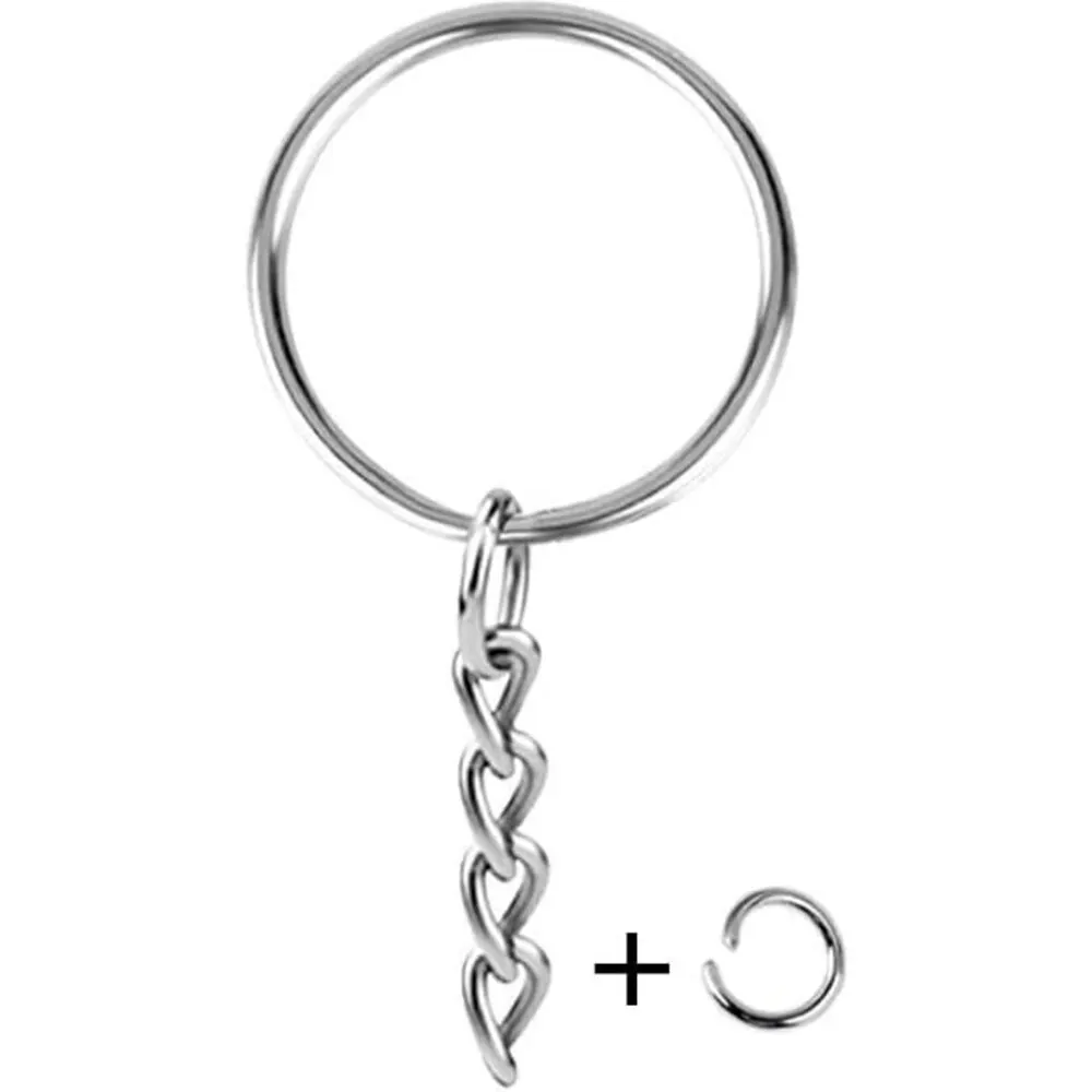 30PCS Split Key Ring with Chain 1 Inch and Jump Rings Silver Color Metal Parts with Open Jump Ring and Connector DIY Jewelry