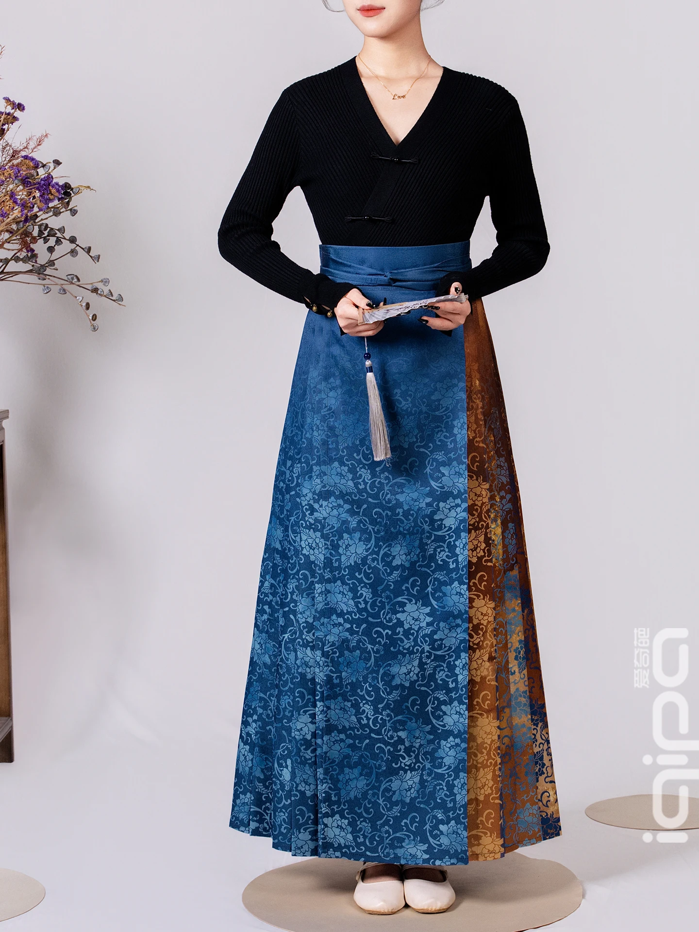 

Новая женская юбка в китайском стиле с узором «Янтарный пион», придающая изысканный вид, китайский костюм Ханьфу, А-силуэт, из полиэфирного волокна