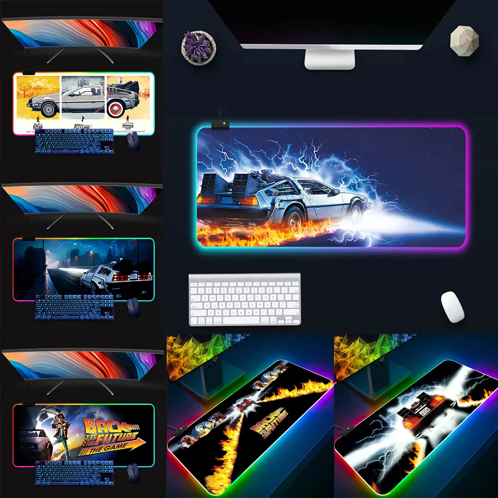 Back to The Future RGB Pc Gamer Keyboard Mouse Pad Mousepad LED Glowing Mouse Mats Rubber Gaming Computer Mausepad