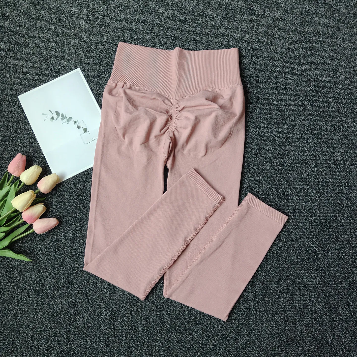 Pfirsichfarbene Yoga-Hose mit hoher Taille, Hüftstraffung, Fitness, hochelastisch, schnelltrocknend, enge Sportleggings, nahtlose Trainingshose – Detail 3