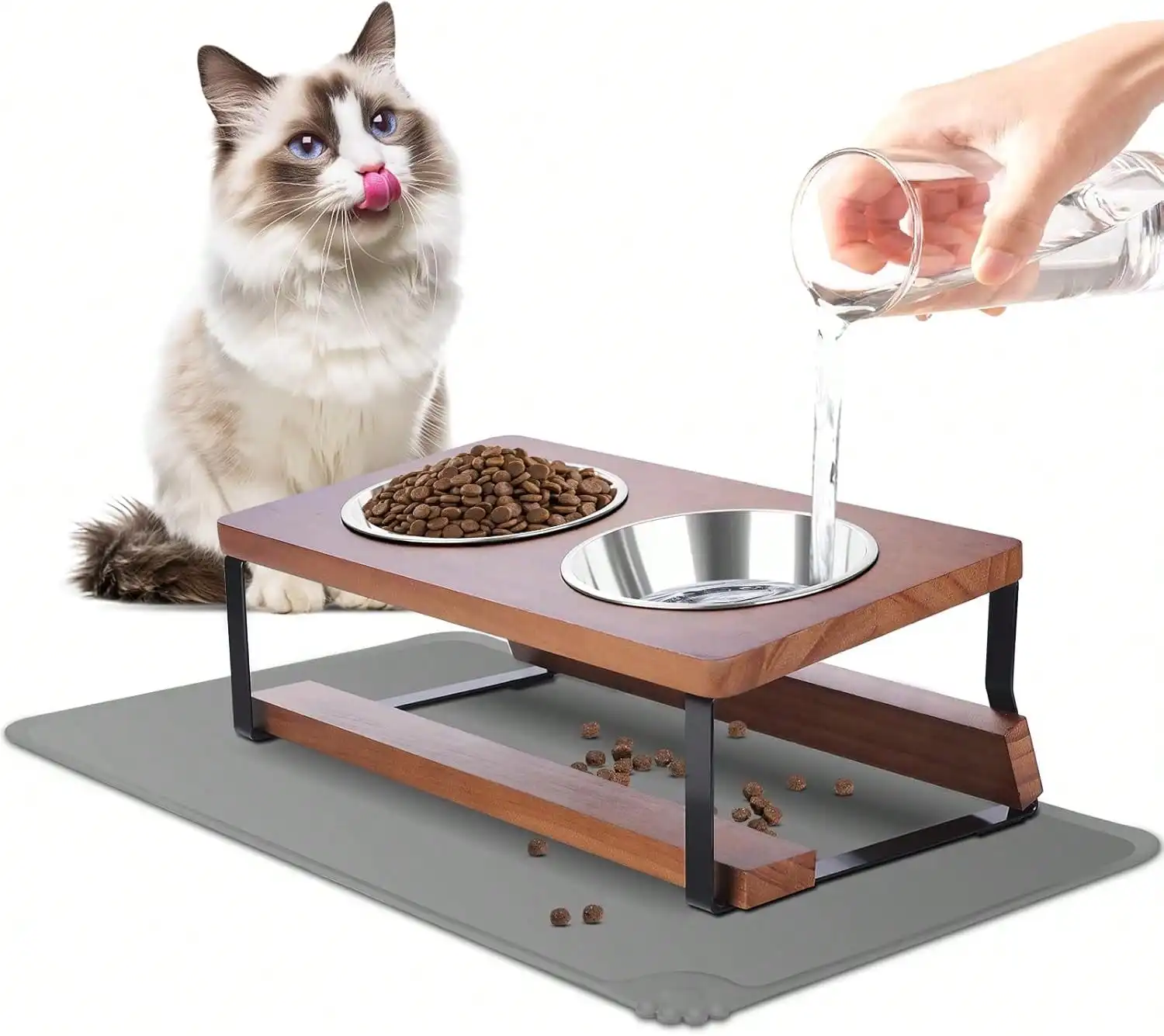

Cat Bowls With Mat Tilted Stainless Steel Double Bowls For Cats Small Dogs Brown