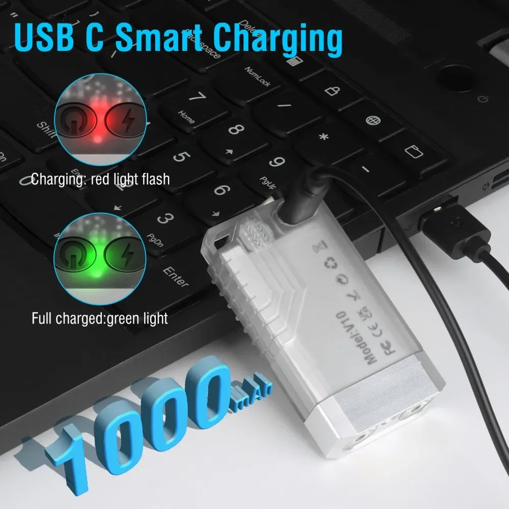 BORUiT-V10 LED Keychain Lanterna EDC, Tocha recarregável tipo C, Luz de trabalho com ímã, Buzzer 80DB, 365nm, Lanterna de bolso UV
