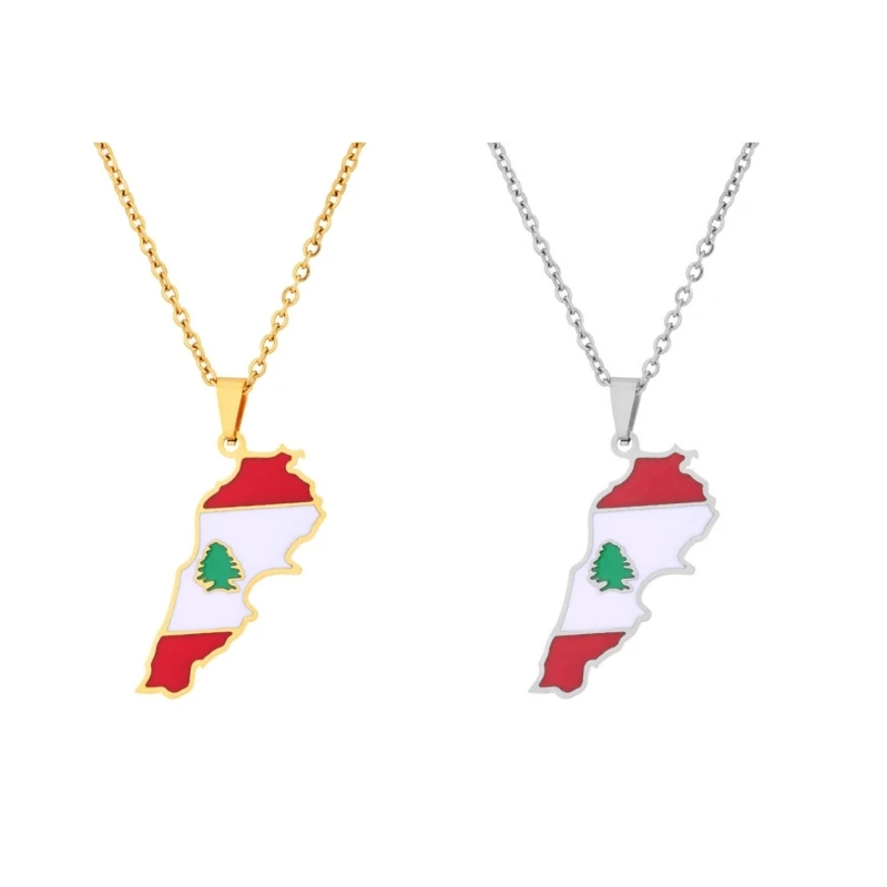 Lebanese Country Outline Drip Oil Pendant Necklace for Fashion Women Man Dropship