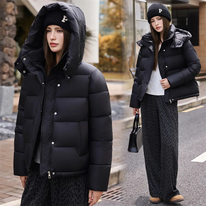 Detachable Hooded Stand Collar Cotton Padded Women Jackets Autumn Winter Loose Zipper Pockets Short Simple Casual Outer Garment