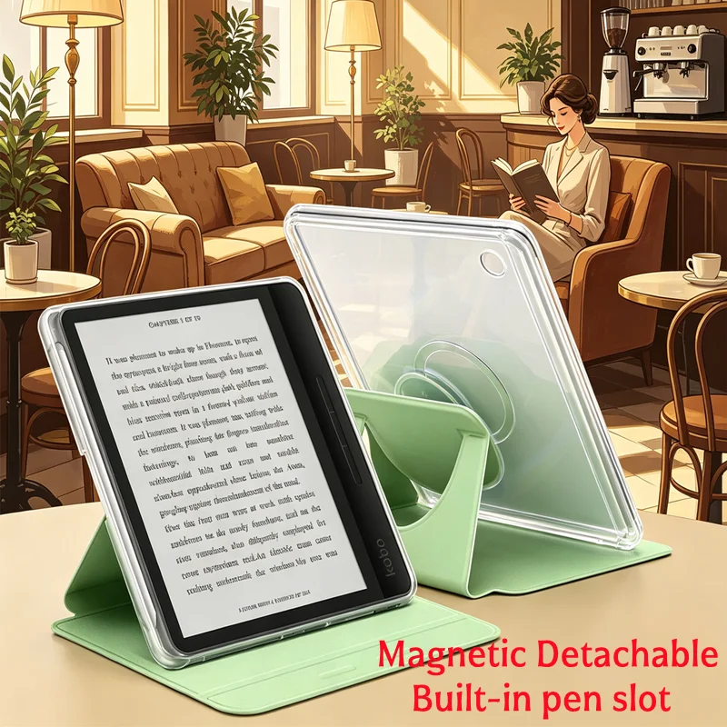 Smart Magnetic Detachable Cover for Kobo Libra Colour Color 7 Inch N428 Ebook With Stylus Pen Slot Acrylic Clear Hard Back Case