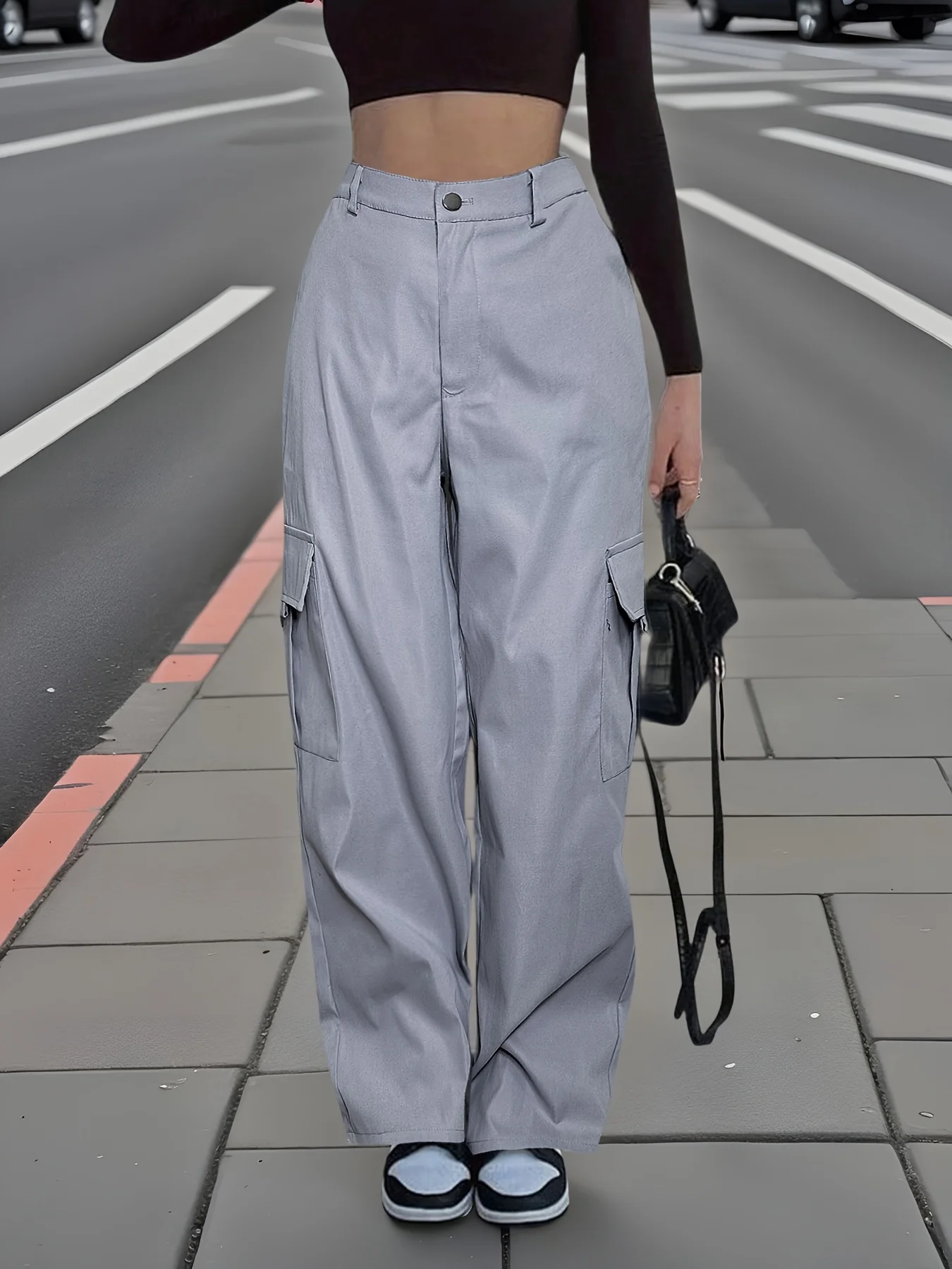 Stretch Waist Cargo Pants Y2K Street Flap Pockets Straight Leg Daily Casual Trousers Back To School Fall For Women