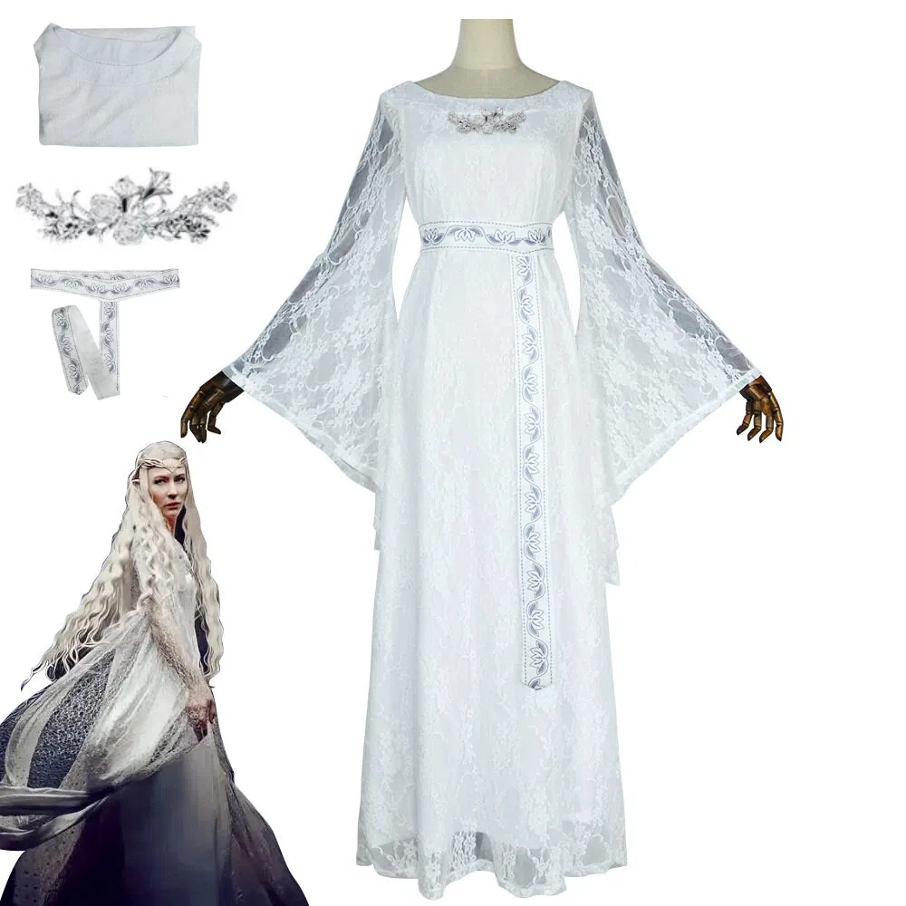 

Movie Lord of The Rings Galadriel Cosplay Costume Elf Queen Medieval Retro Court Dress Halloween Carnival Party Outfit for Women