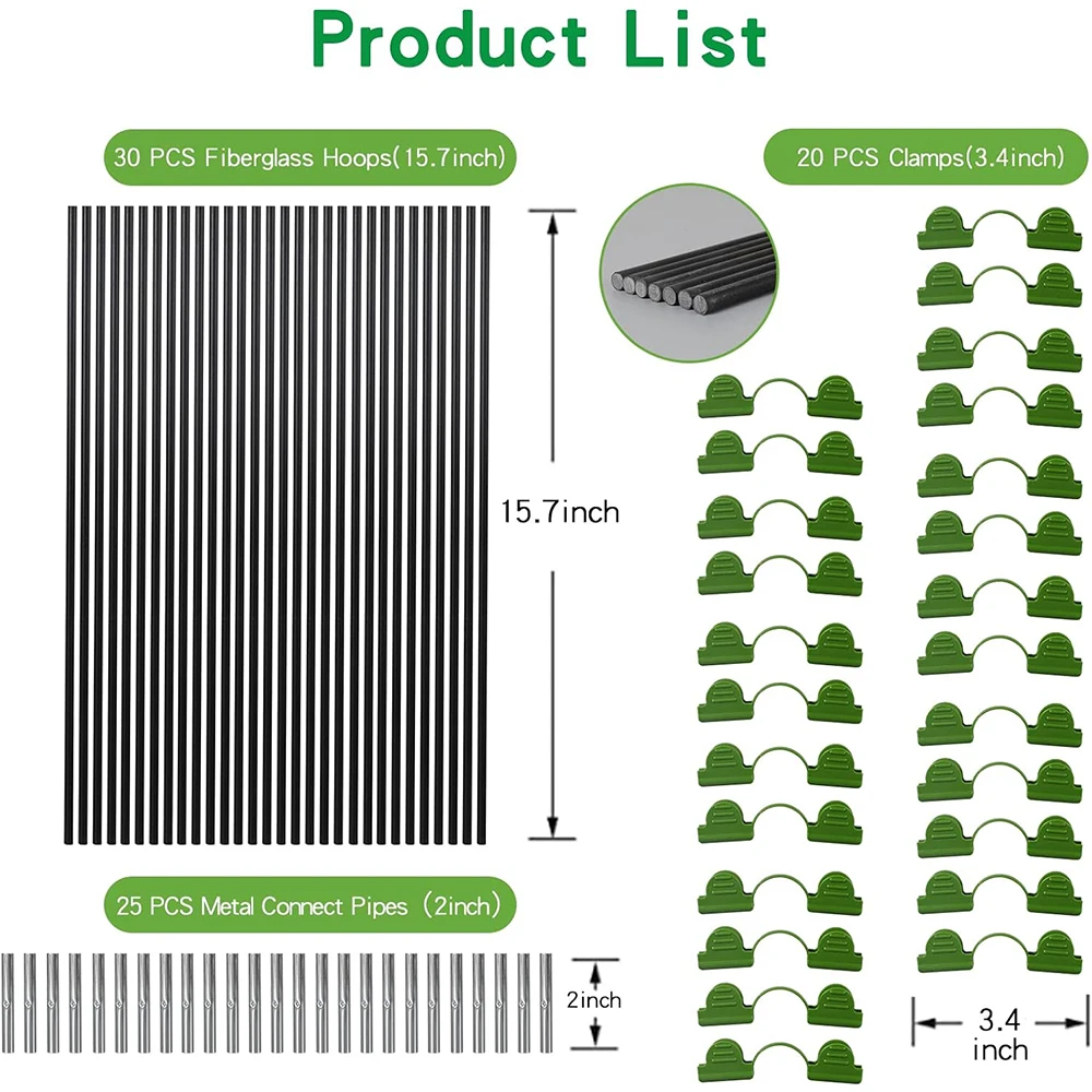 Greenhouse Hoops Grow Tunnel for Raised Beds Rust-Proof Fiberglass Frame for Garden Netting Kit Plant Shade Cloth Row Cover
