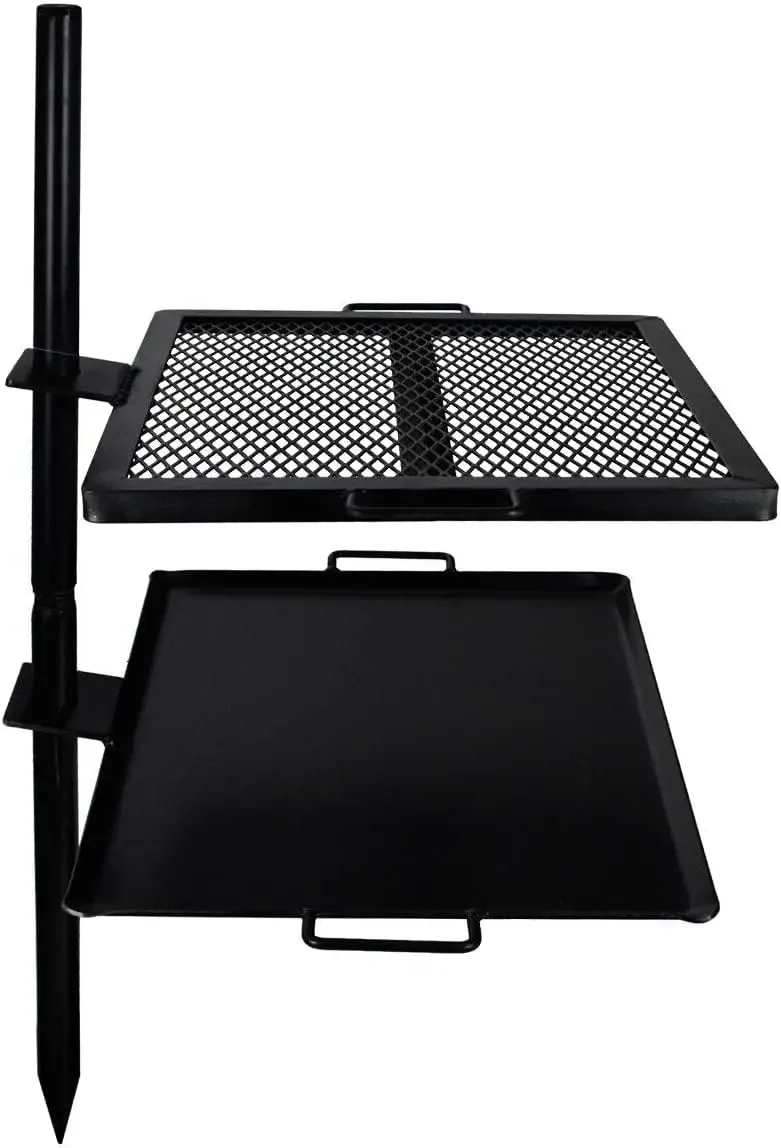 Fire Cooking Gravity Combo Grill & Skillet, Ultimate Camping Cooking Tool Black, Grill dimensions: 18.5” x 16.3