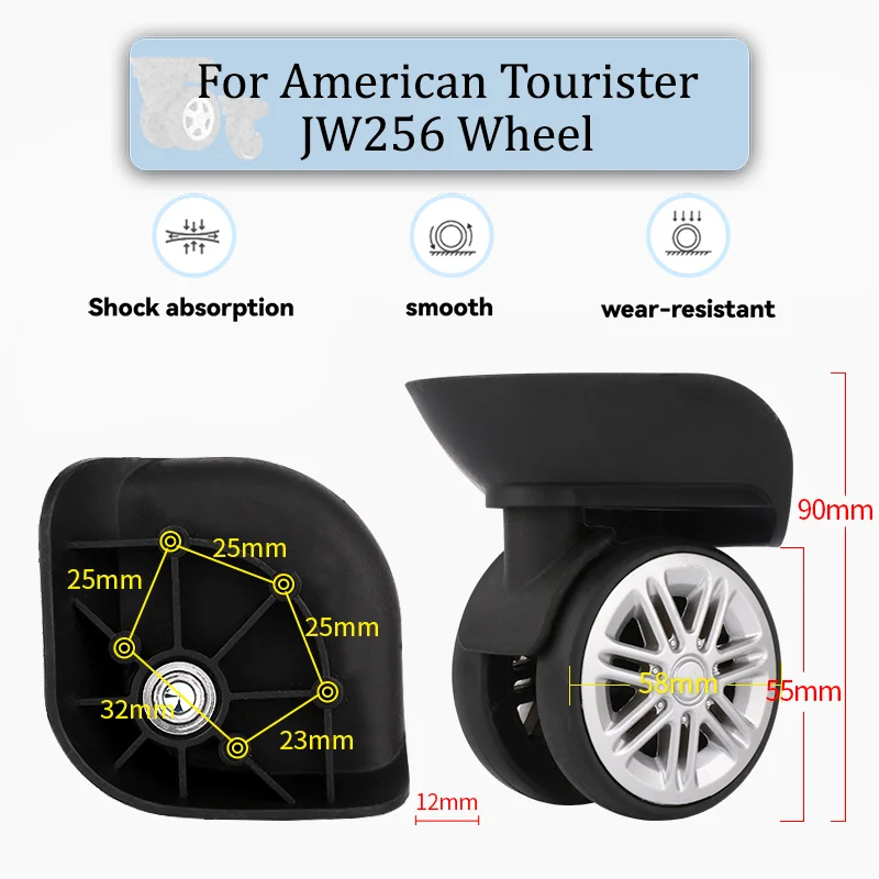 For American Tourister JW256 Universal Wheel Replacement Suitcase Rotating Smooth Silent Shock Absorbing Wheel Accessories Wheel