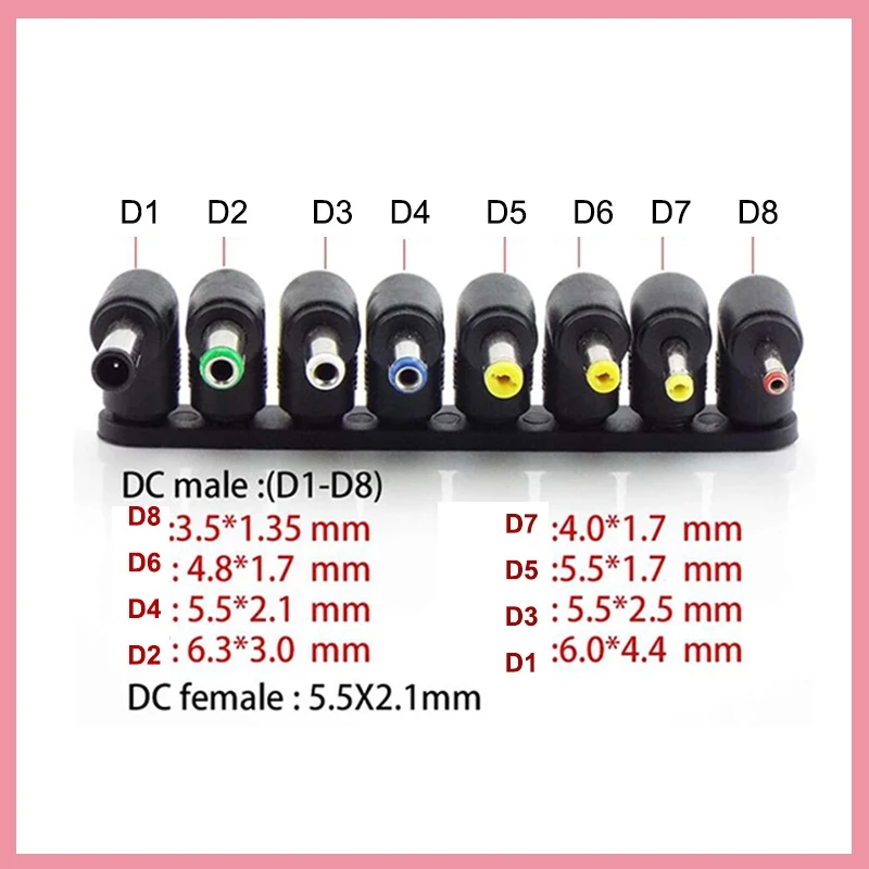 8 Type Right Angle DC Female Connector Power Supply Adapter Universal 5.5 mmx2.1 mm  Plug Jack DC Charger For Laptop B6